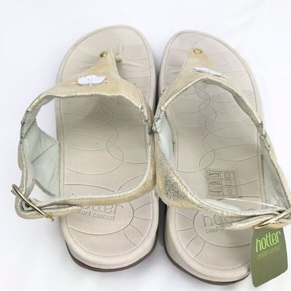 Hotter JAVA Metallic Shimmer Gold Cream Thong Toe Slingback Comfort Sandals NEW - Picture 7 of 16